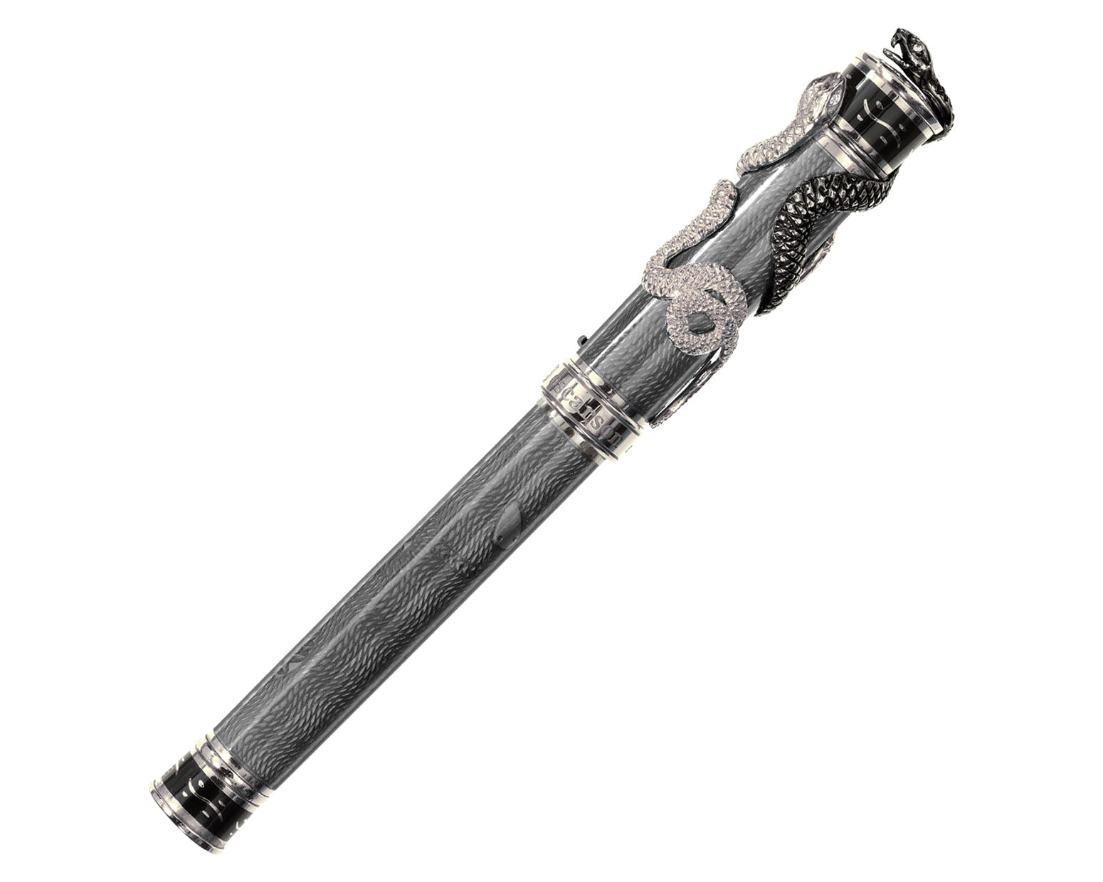 David Oscarson Black Water Snake Fountain Pen - Translucent Grey and Opaque Black Hard Enamel