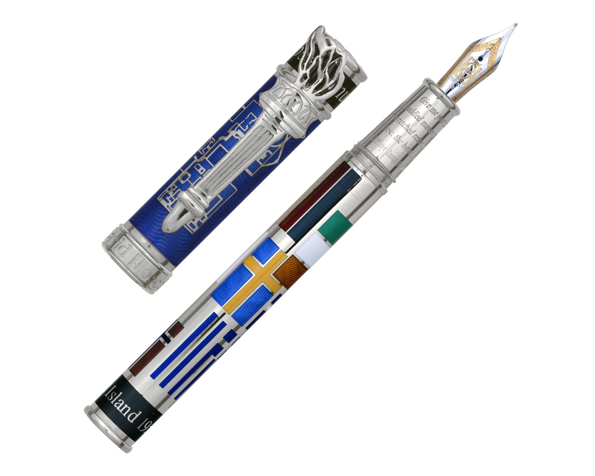 David Oscarson Ellis Island Fountain Pen - Sapphire with Gold Vermeil