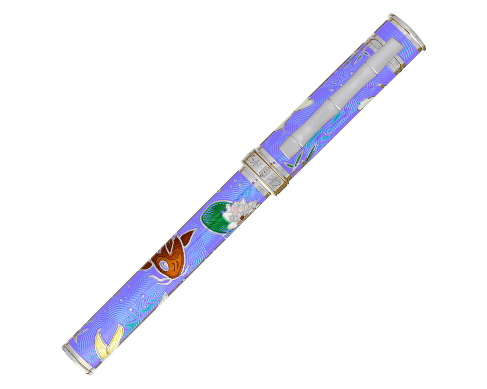 David Oscarson Koi Collection Fountain Pen - Azure Blue with Multi-Colored Hard Enamel