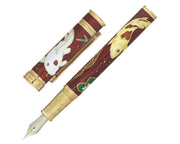 David Oscarson Koi Collection Fountain Pen - Ruby Red with Multi-Colored Translucent Hard Enamel and Gold Vermeil