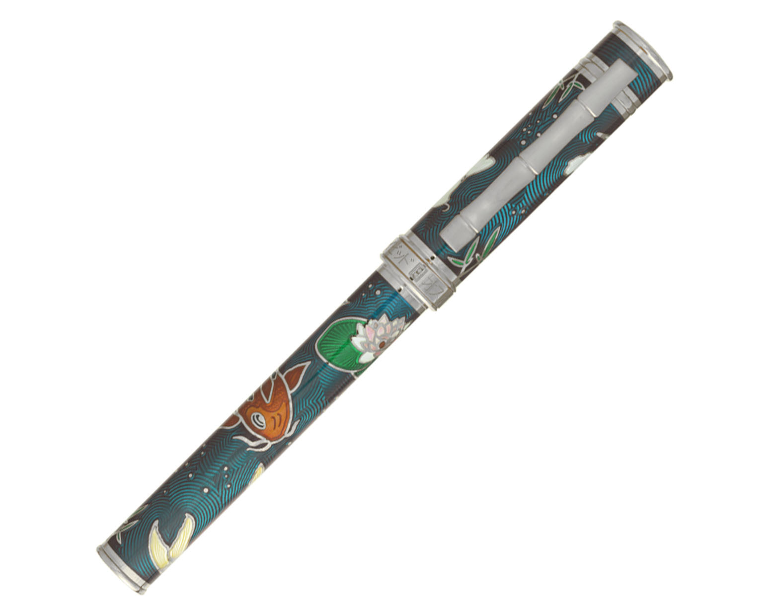 David Oscarson Koi Collection Fountain Pen - Teal with Multi-Colored Hard Enamel