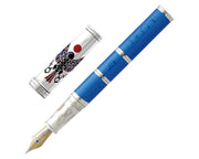 David Oscarson Rosetta Stone Fountain Pen - Translucent Sapphire Blue and Opaque Black, & Red Hard Enamel