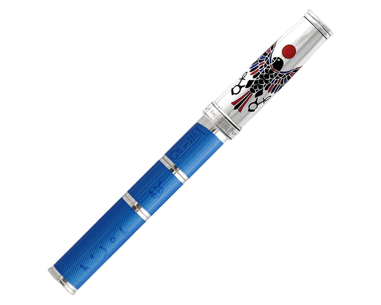 David Oscarson Rosetta Stone Fountain Pen - Translucent Sapphire Blue and Opaque Black, & Red Hard Enamel