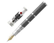 David Oscarson Rosetta Stone Fountain Pen - Translucent Grey, Opaque Black, & Red Hard Enamel