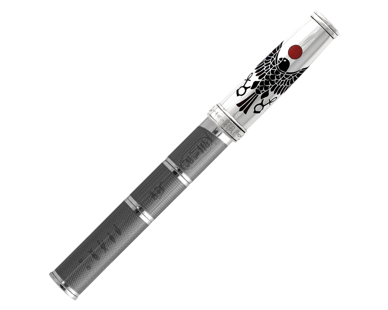 David Oscarson Rosetta Stone Fountain Pen - Translucent Grey, Opaque Black, & Red Hard Enamel