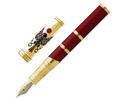 David Oscarson Rosetta Stone Fountain Pen - Translucent Red & Opaque Black Hard Enamel with Gold vermeil