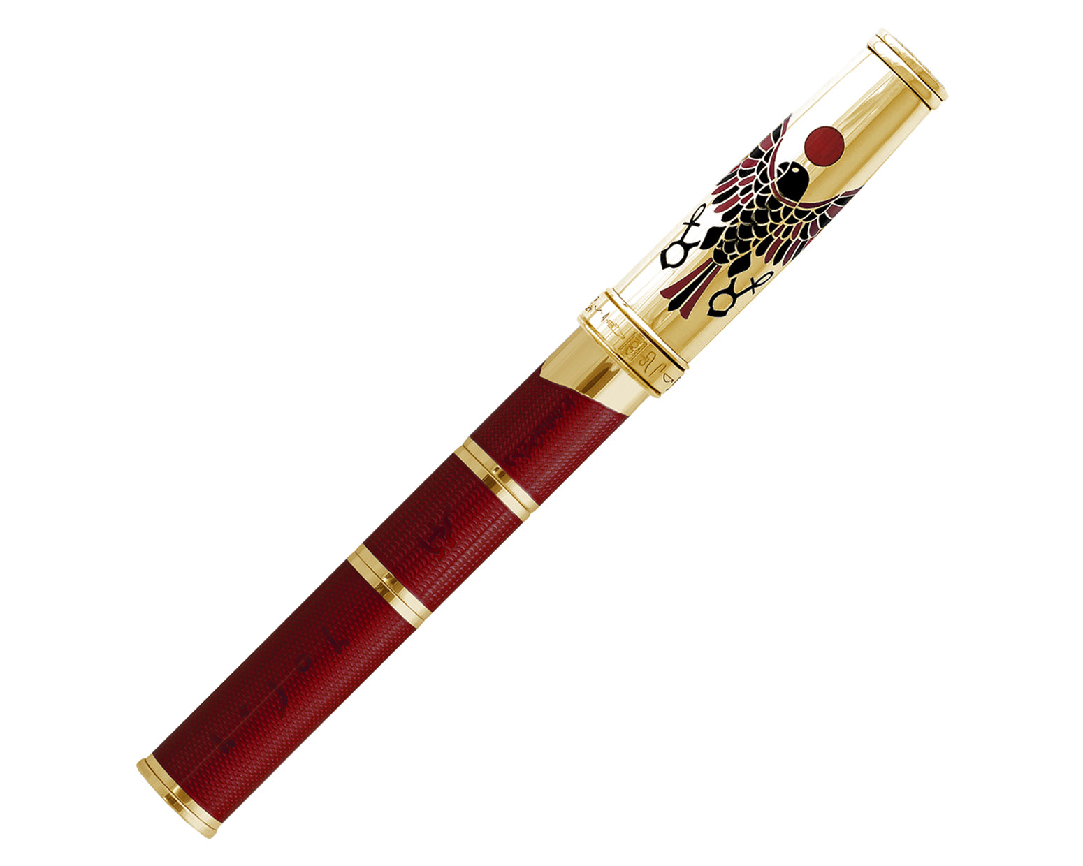 David Oscarson Rosetta Stone Fountain Pen - Translucent Red & Opaque Black Hard Enamel with Gold vermeil
