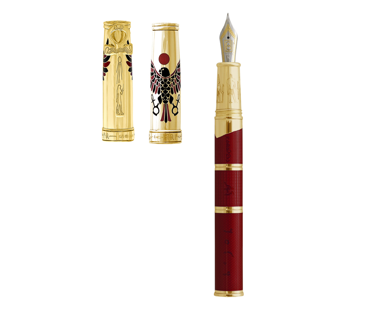 David Oscarson Rosetta Stone Fountain Pen - Translucent Red & Opaque Black Hard Enamel with Gold vermeil