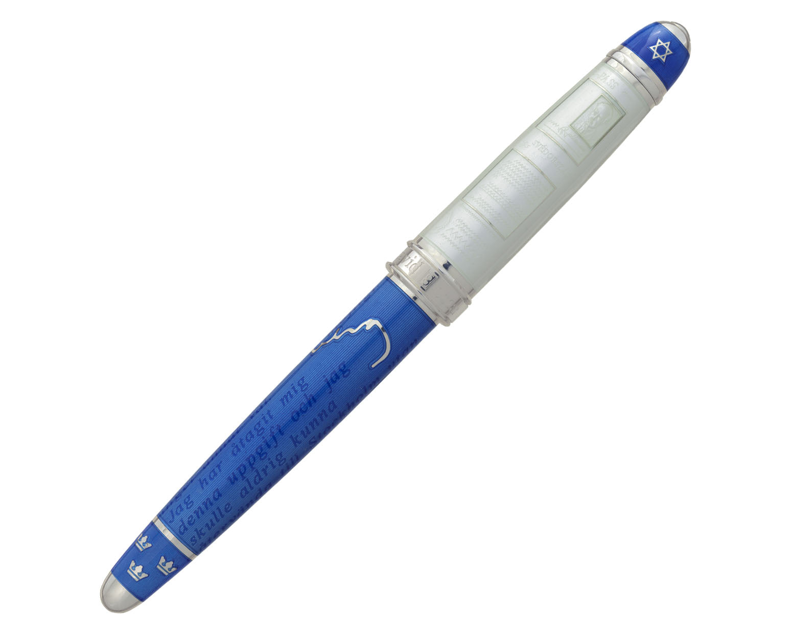 David Oscarson Raoul Wallenberg Rollerball Pen - Blue Barrel with White Cap