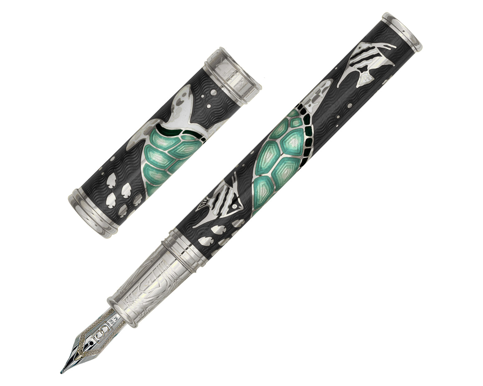 David Oscarson Sea Turtle Fountain Pen - Mossy Black and Teal