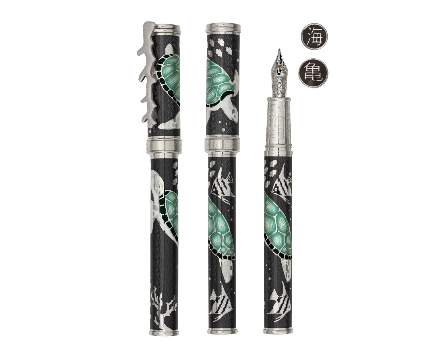 David Oscarson Sea Turtle Fountain Pen - Mossy Black and Teal