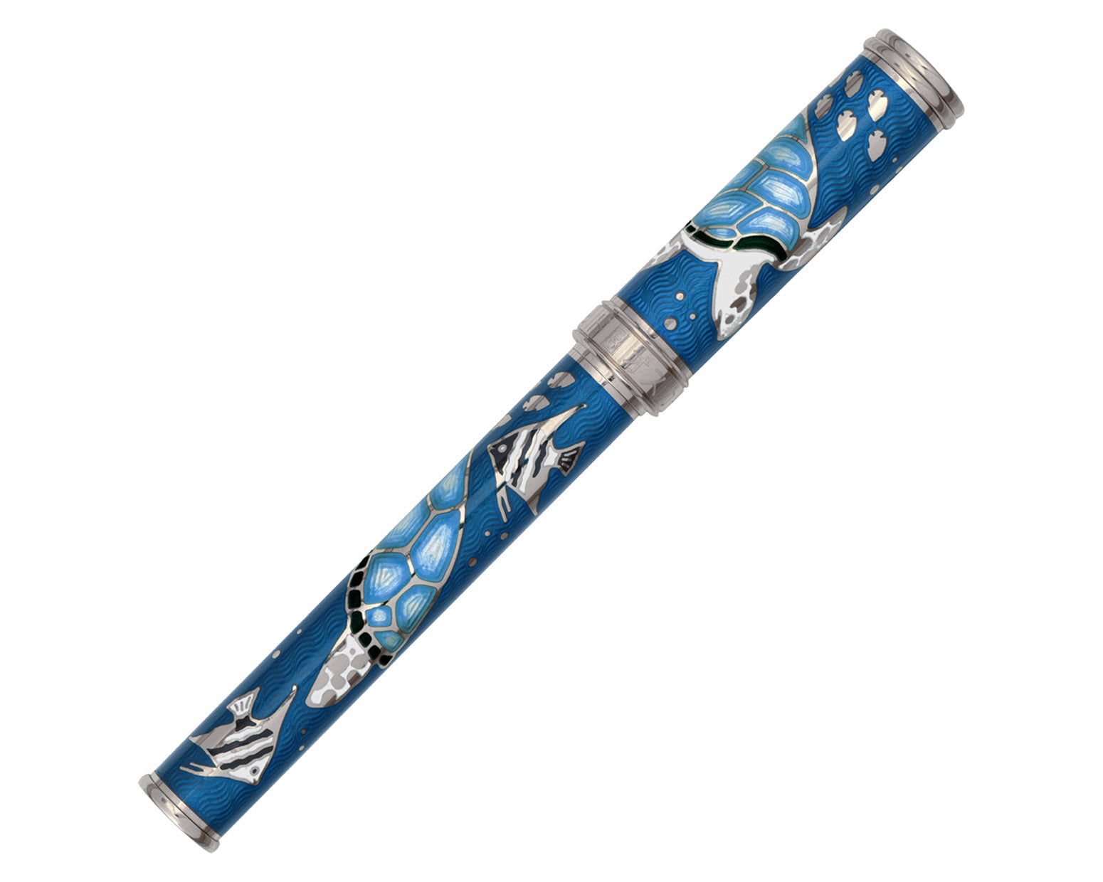 David Oscarson Sea Turtle Rollerball Pen - Ocean Blue with Silver