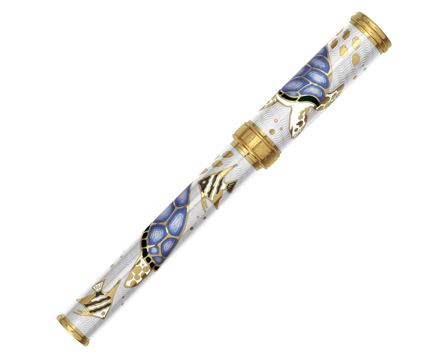 David Oscarson Sea Turtle Fountain Pen - White & Blue with Gold Vermeil