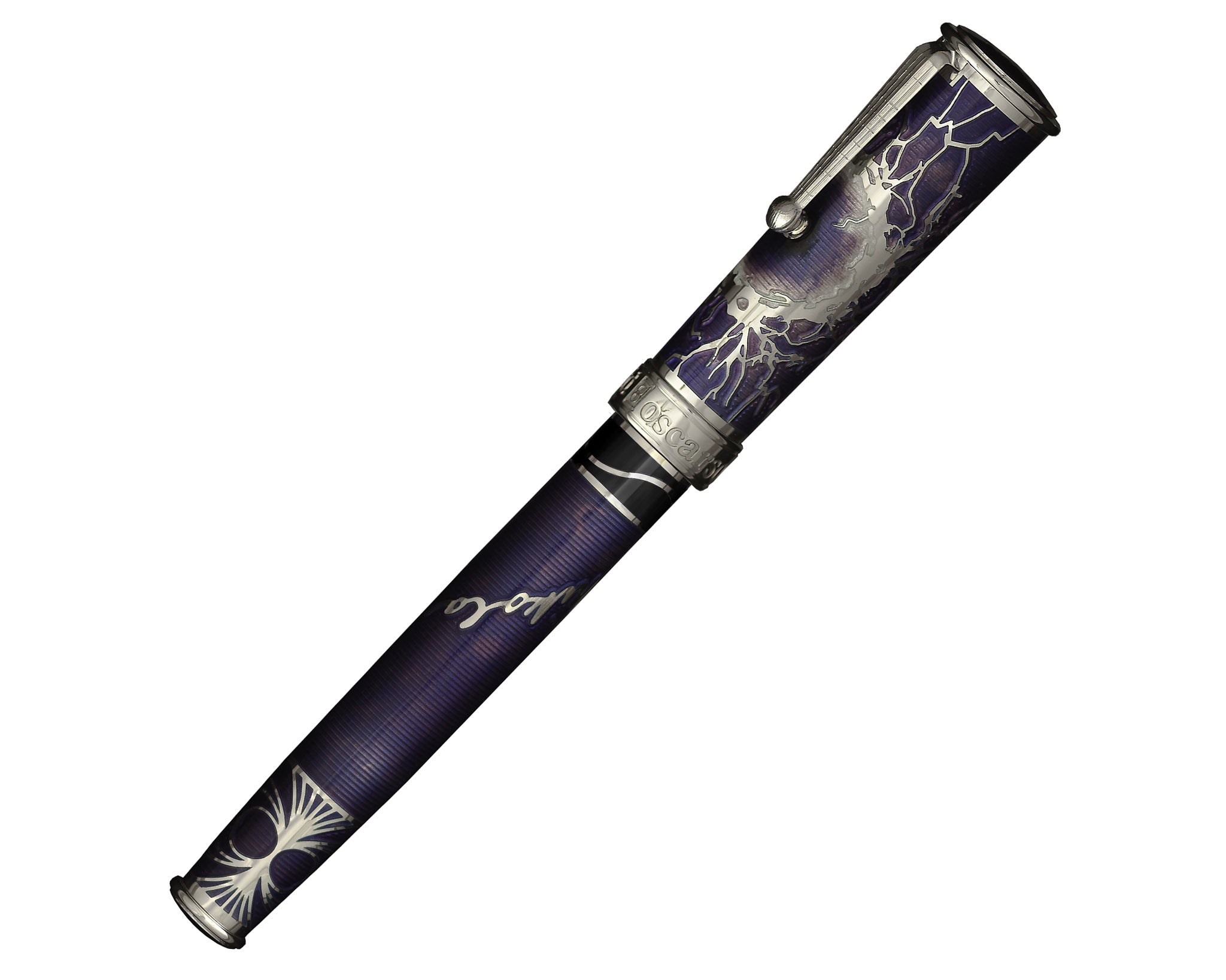 David Oscarson Nikola Tesla Fountain Pen - Translucent White, Grey, Mossy Black and Opaque Purple