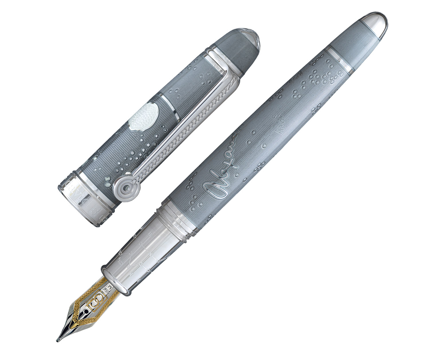 David Oscarson Alexander Fleming Fountain Pen - Translucent Grey & White Hard Enamel