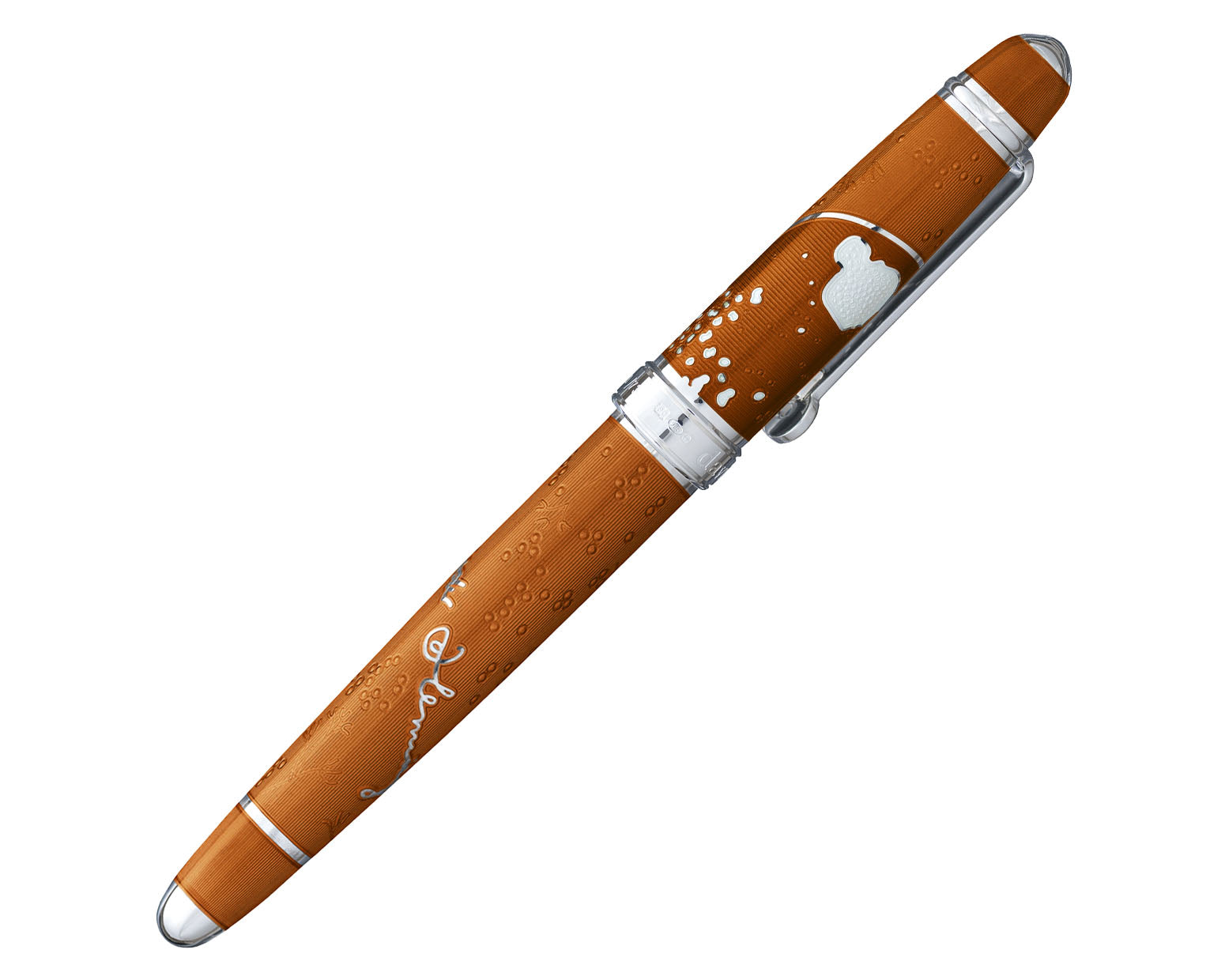 David Oscarson Alexander Fleming Fountain Pen - Translucent Orange & White Hard Enamel