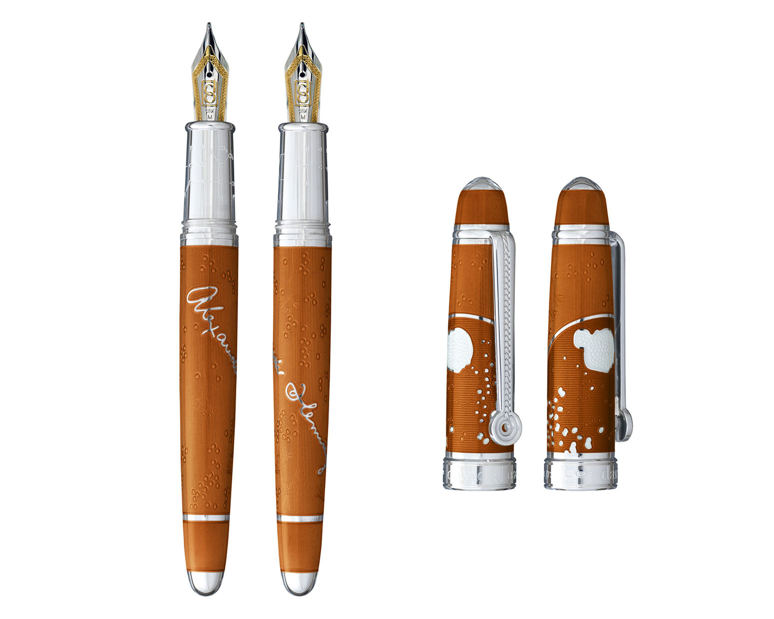 David Oscarson Alexander Fleming Fountain Pen - Translucent Orange & White Hard Enamel