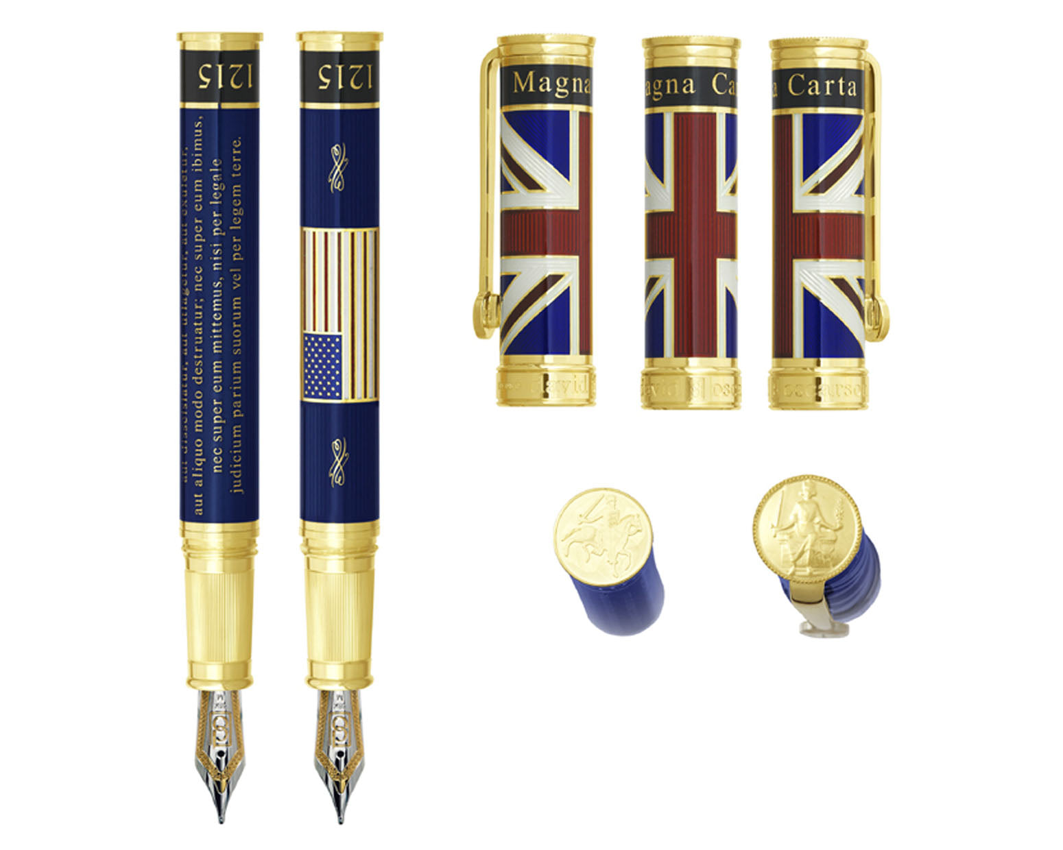 David Oscarson Magna Carta Fountain Pen - Translucent Sapphire, Red, White and Blue Hard Enamel with Gold Vermeil