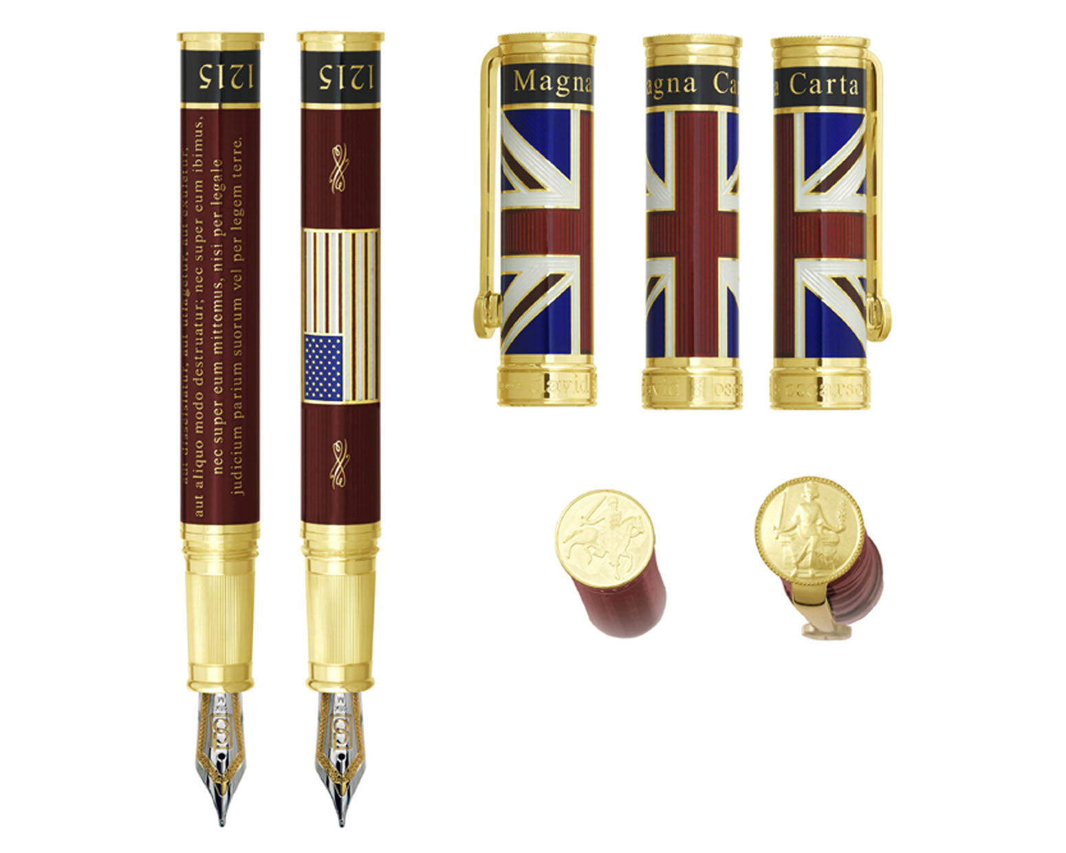 David Oscarson Magna Carta Fountain Pen - Translucent Ruby, Red, White and Blue Hard Enamel with Gold Vermeil