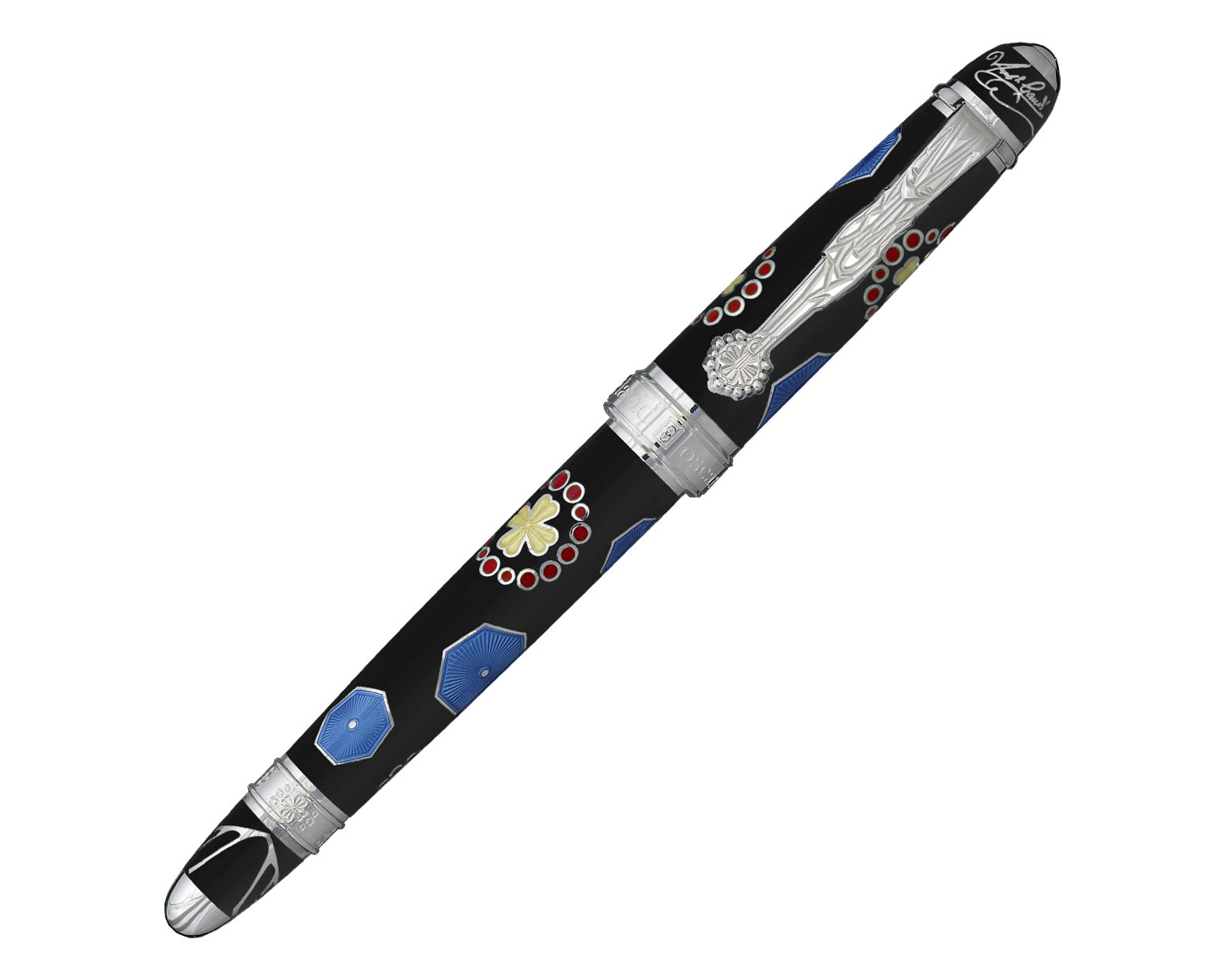 David Oscarson Sagrada Familia Fountain Pen - Opaque Black, Translucent Red, Yellow and Blue Hard Enamel