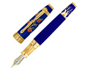 David Oscarson Tree Of Life Fountain Pen - Sapphire Blue with Orange and Green with Gold Vermeil