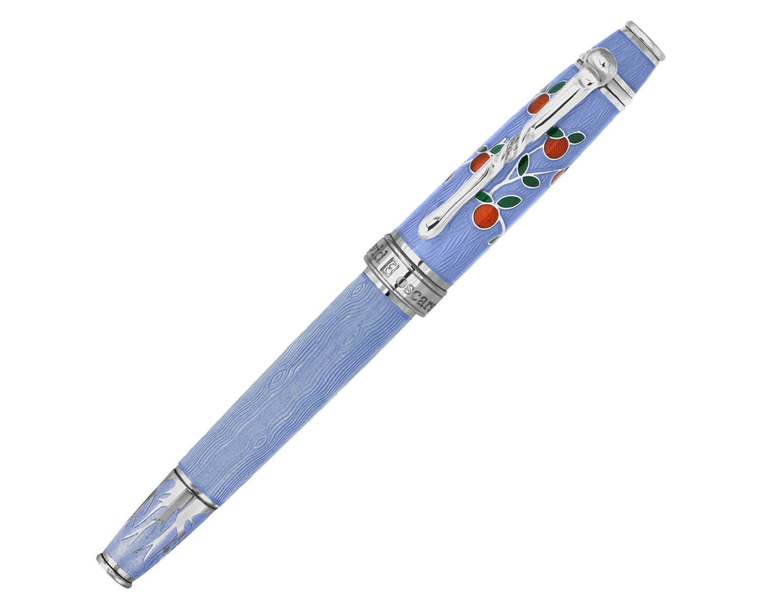 David Oscarson Tree Of Life Fountain Pen - Azure Blue with Orange and Green