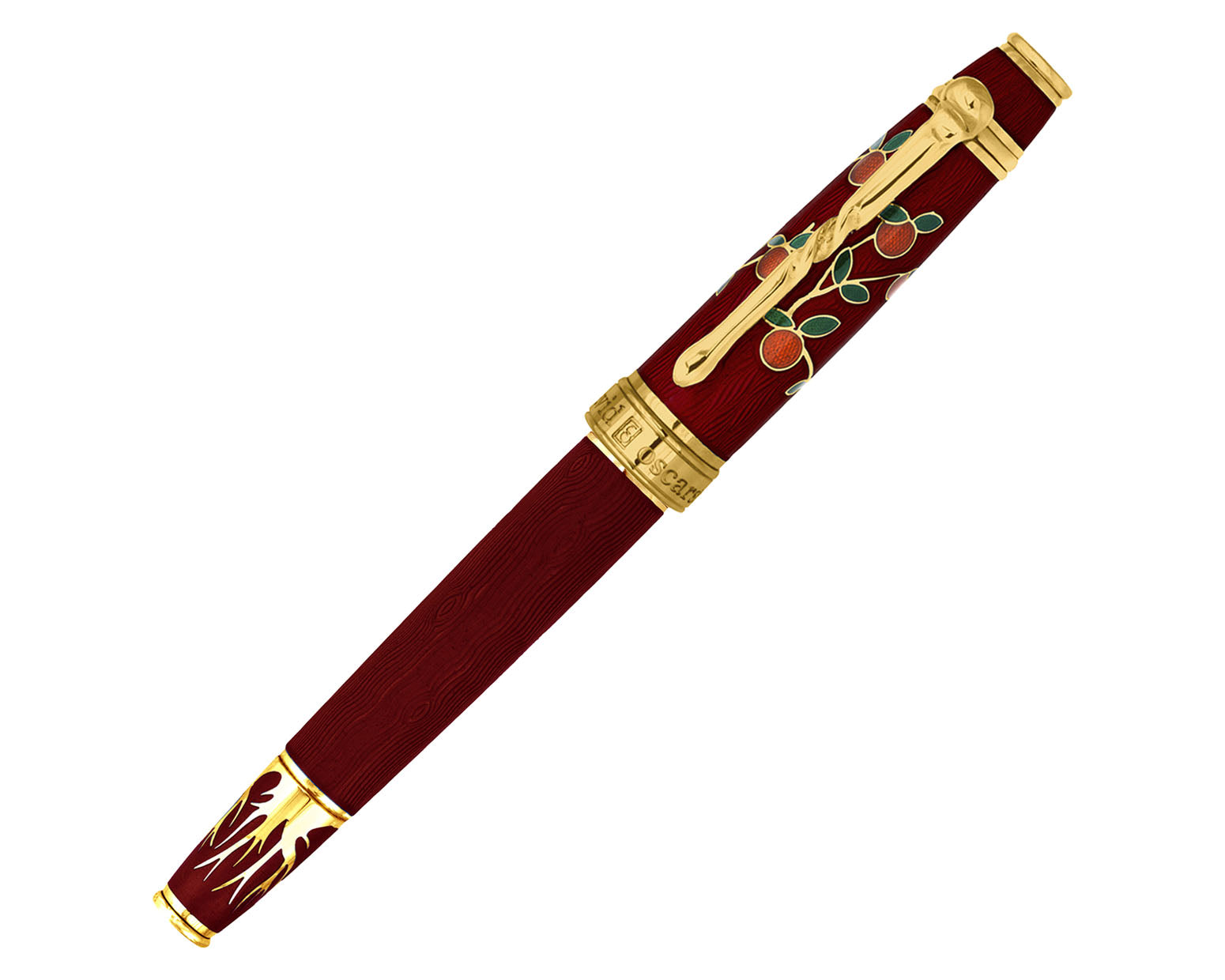 David Oscarson Tree Of Life Fountain Pen - Red with Orange and Green with Gold Vermeil