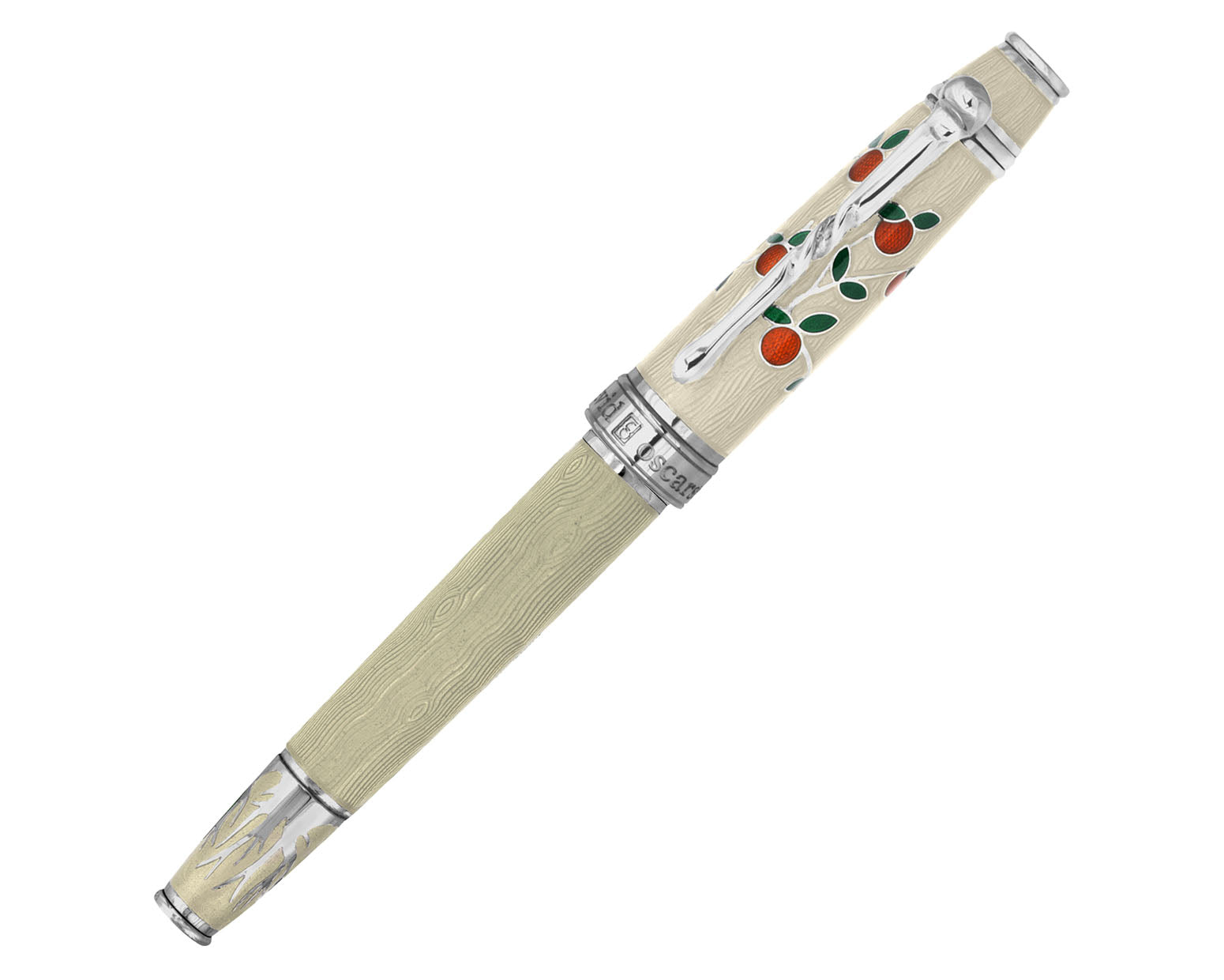 David Oscarson Tree Of Life Fountain Pen - White with Orange and Green