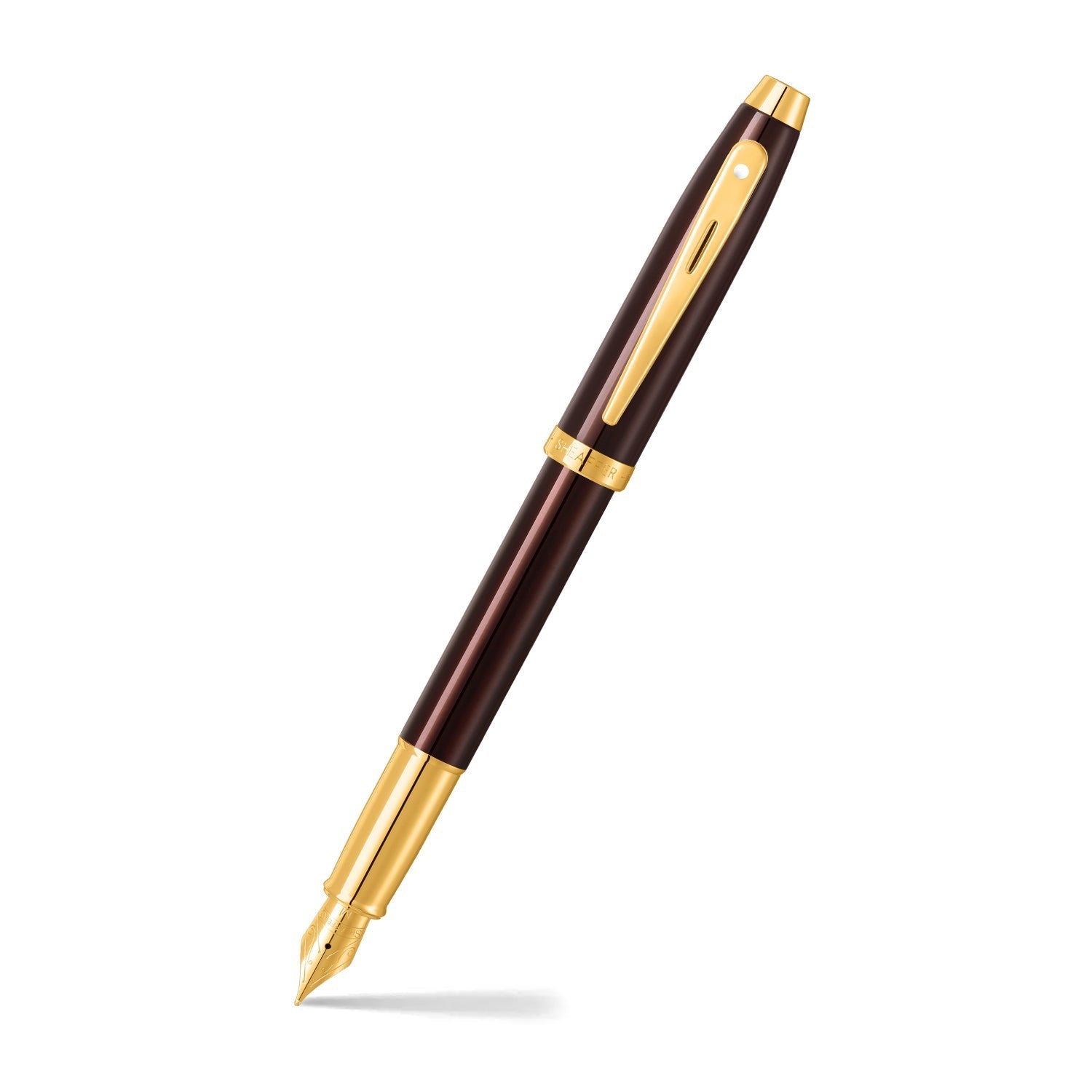 Sheaffer 100 Glossy Coffee Brown Fountain Pen With PVD Gold-Tone Trim