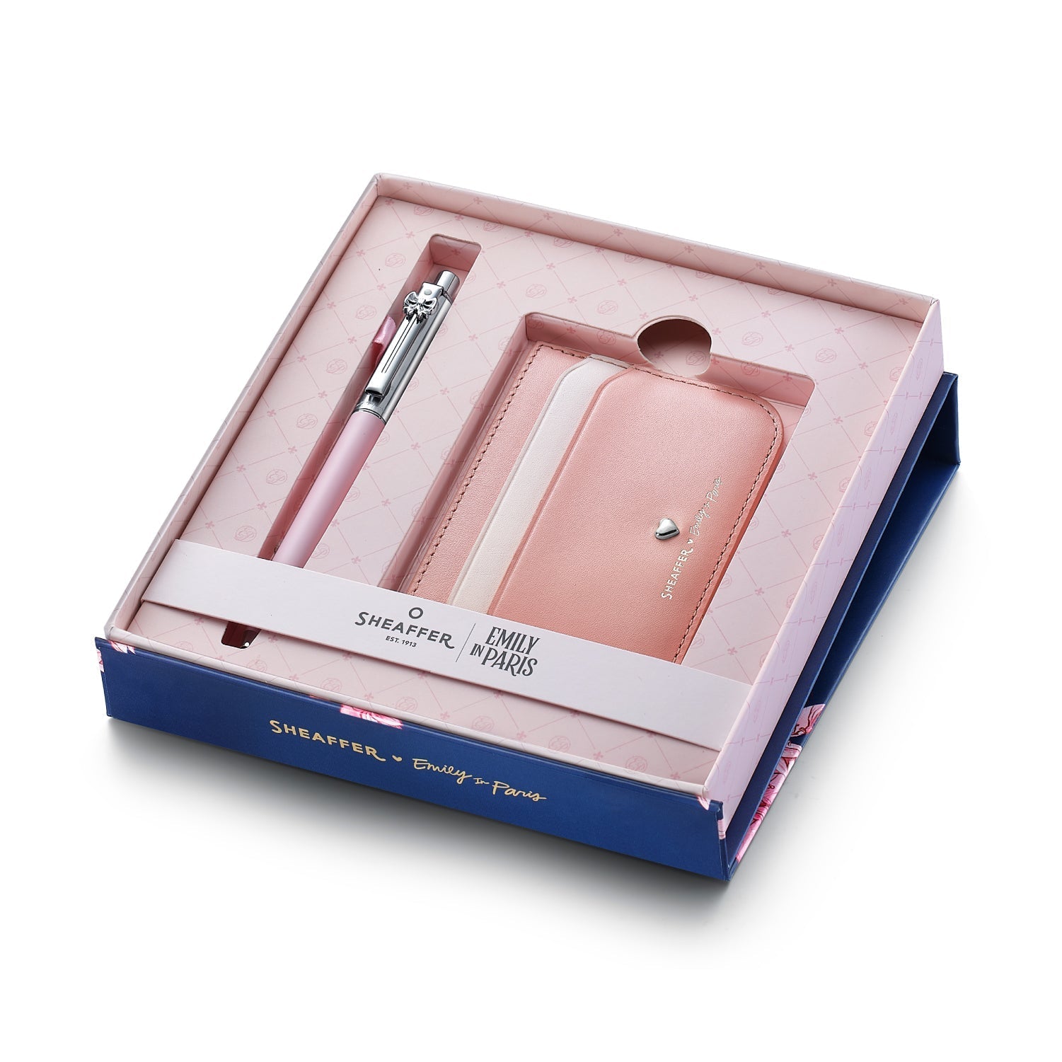 Sheaffer Emily in Paris Sentinel Pink Matte Ballpoint Pen with Chrome Trim & Full-Grain Leather Credit Card Holder Gift Set