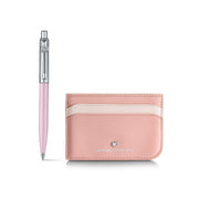 Sheaffer Emily in Paris Sentinel Pink Matte Ballpoint Pen with Chrome Trim & Full-Grain Leather Credit Card Holder Gift Set