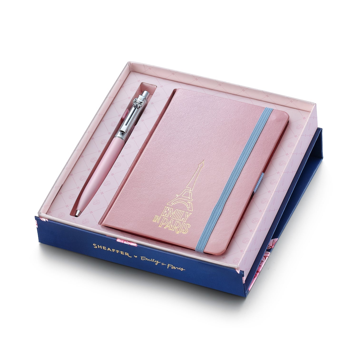 Sheaffer Emily in Paris Sentinel Pink Matte Ballpoint Pen with Chrome Trim & Small Hardbound Notebook Gift Set