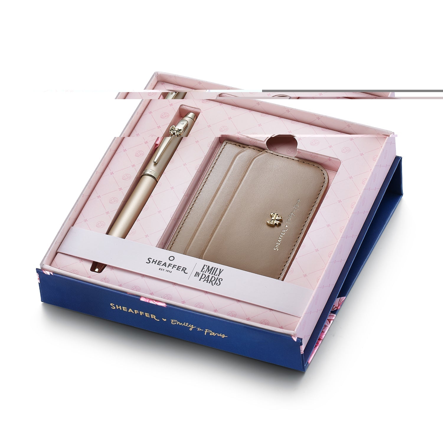 Sheaffer 100 Emily in Paris Champagne Gold Ballpoint Pen & Full-Grain Credit Card Holder Gift Set