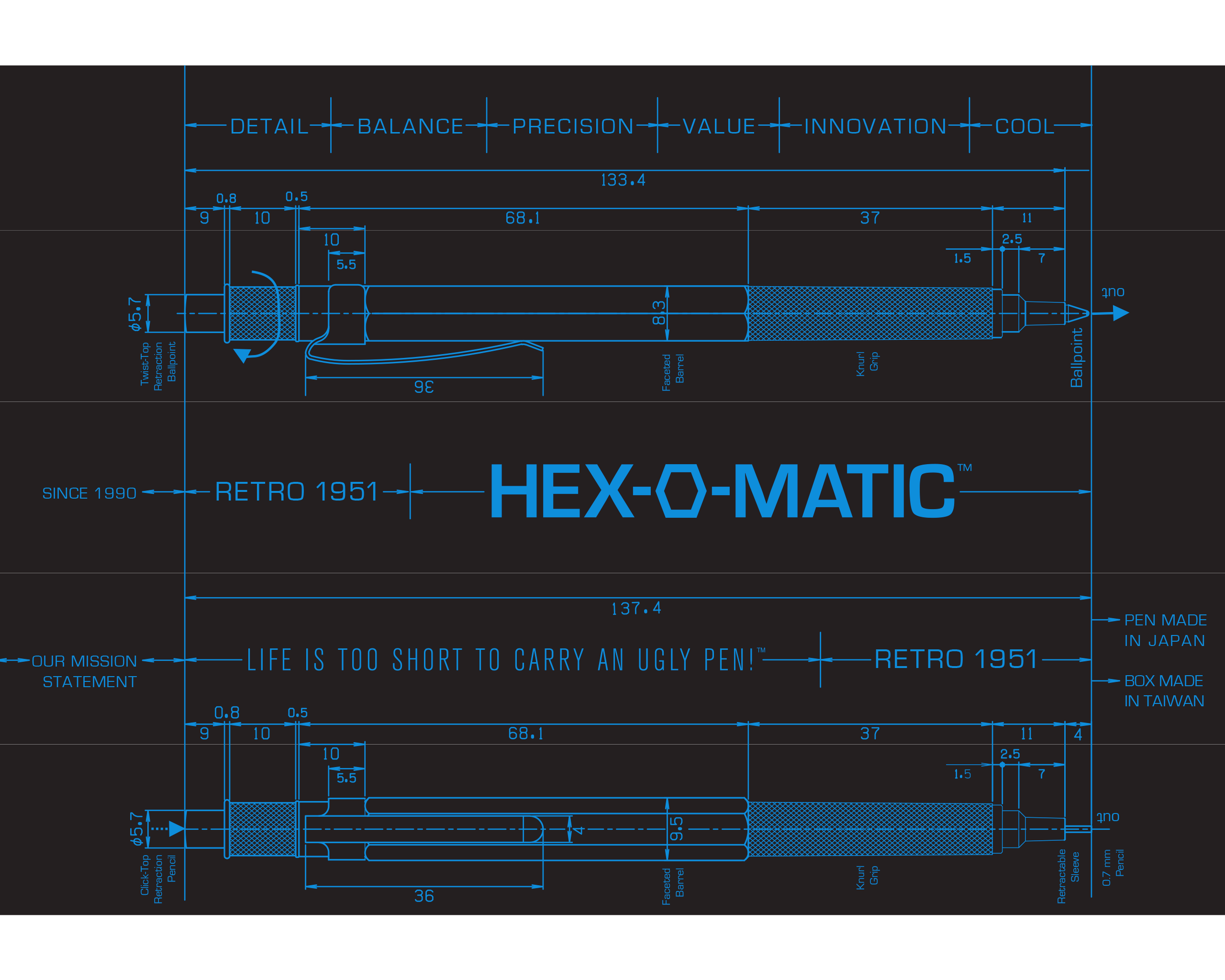 Retro51 HEX-O-MATIC™ Silver Mechanical Pencil 0.7mm