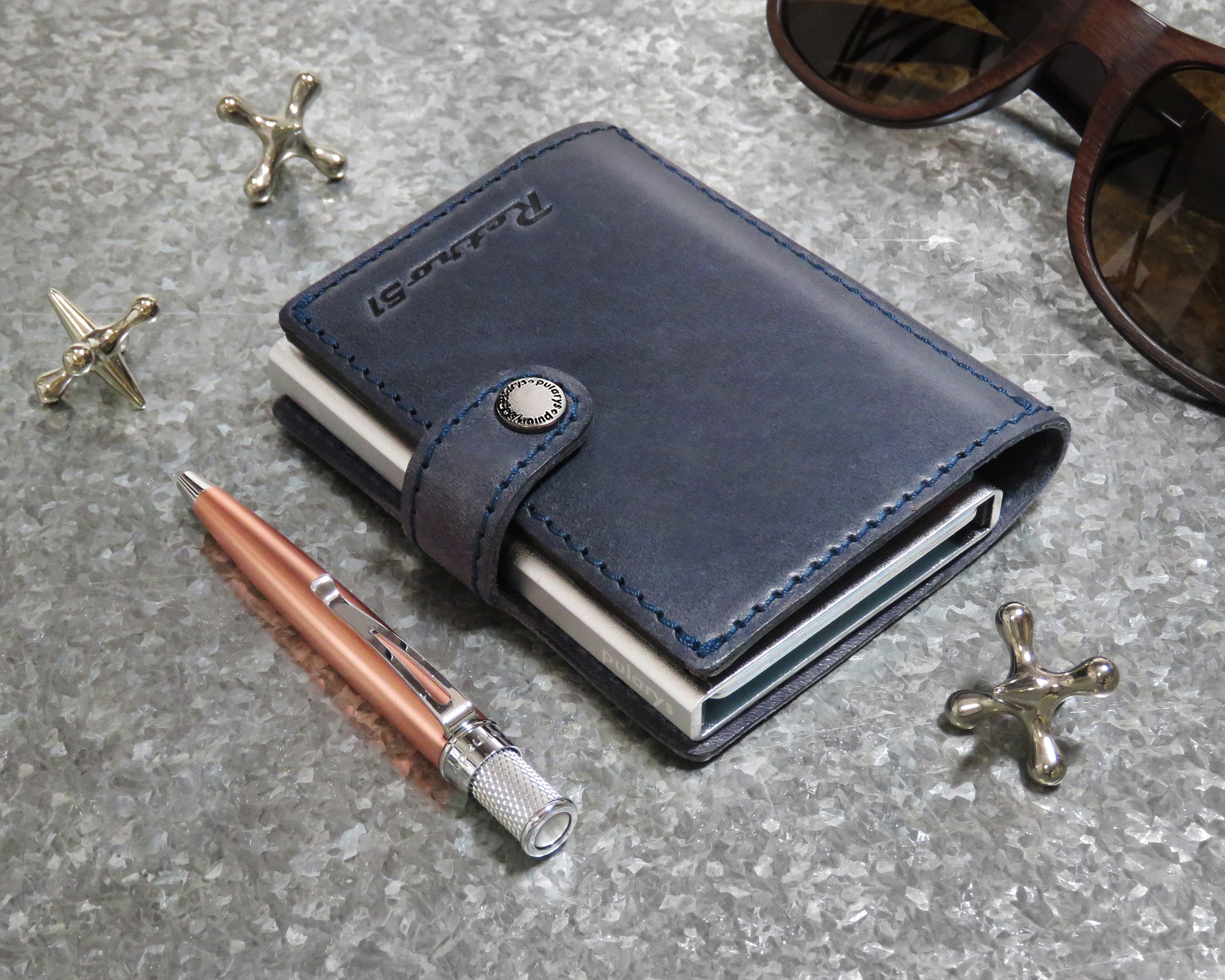 Retro51 Modern Traveler Wallet - Navy With Copper Tornado™ Elite Pen