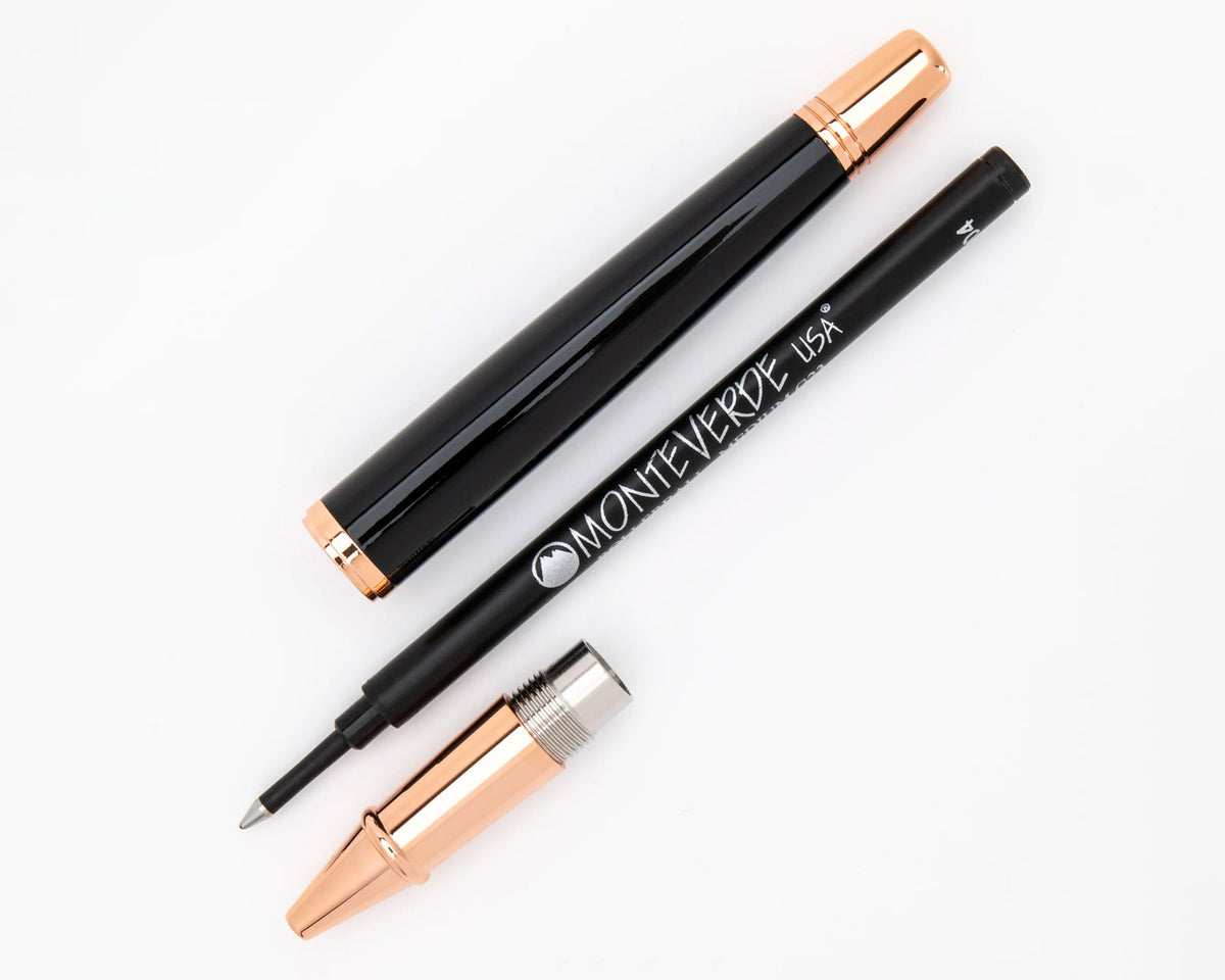 Monteverde Impressa Black with Rose Gold Trim Rollerball Pen