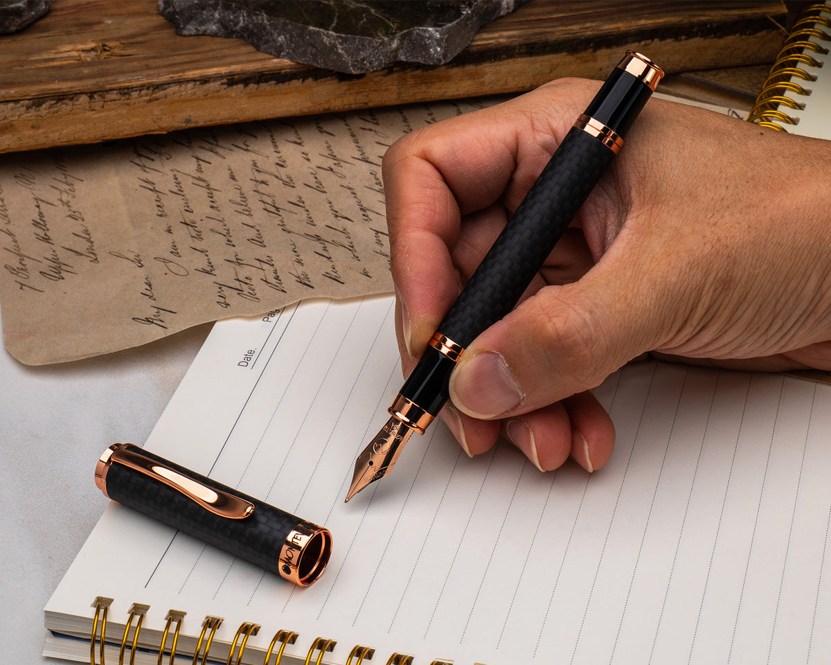 Monteverde Innova Matte Carbon Fiber Fountain Pen with Rose Gold Trim
