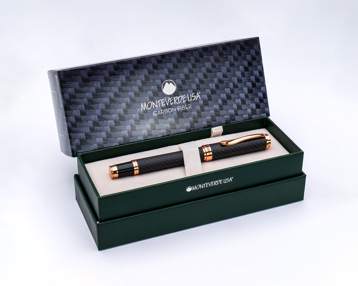 Monteverde Innova Matte Carbon Fiber Rollerball Pen with Rose Gold Trim