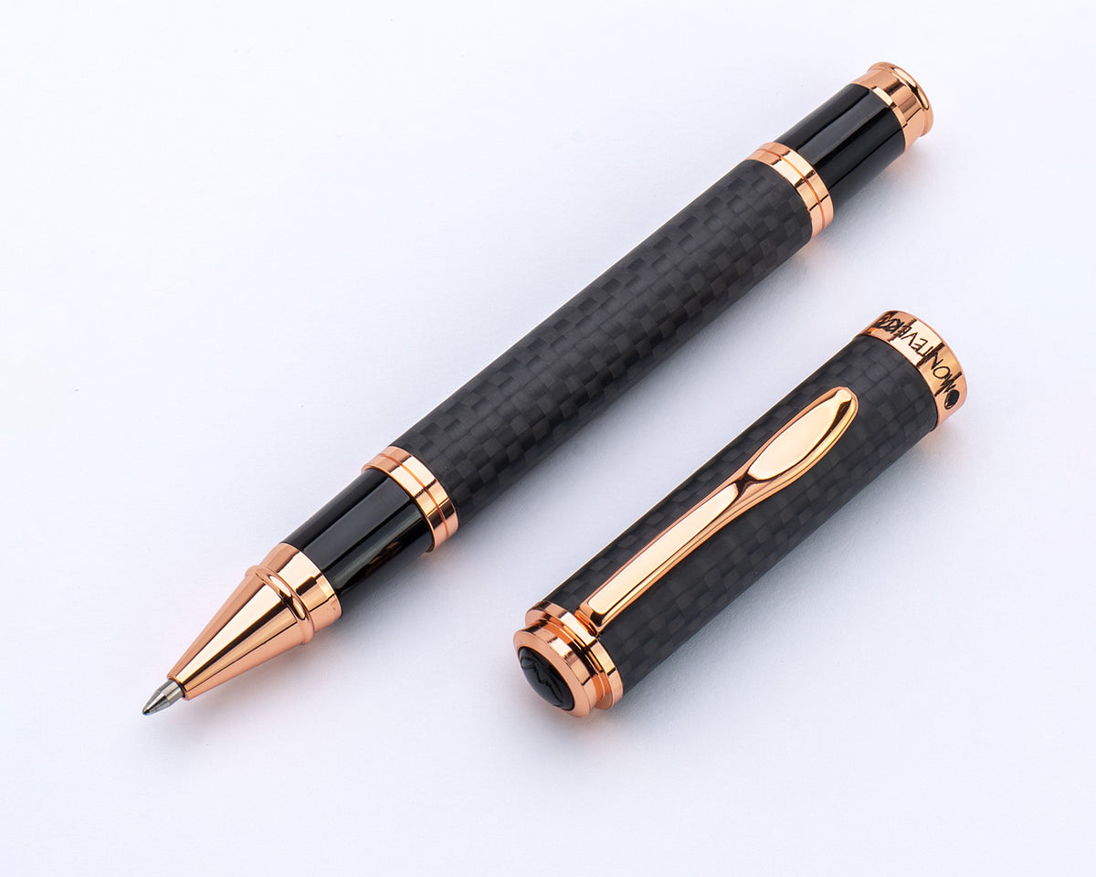 Monteverde Innova Matte Carbon Fiber Rollerball Pen with Rose Gold Trim