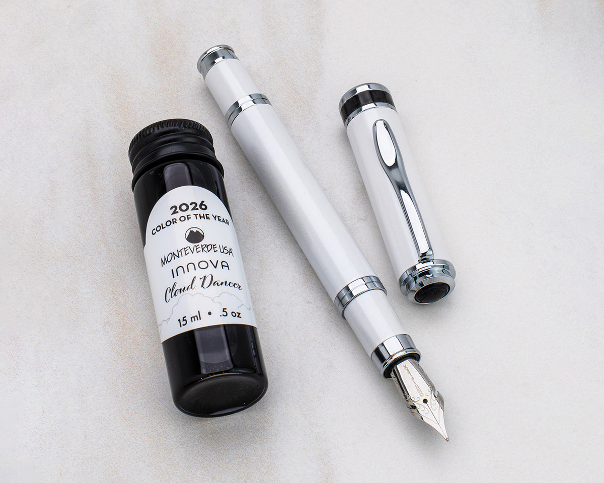Monteverde Innova Color of The Year 2026 Cloud Dancer with Chrome Trim Fountain Pen Set (Limited Edition)