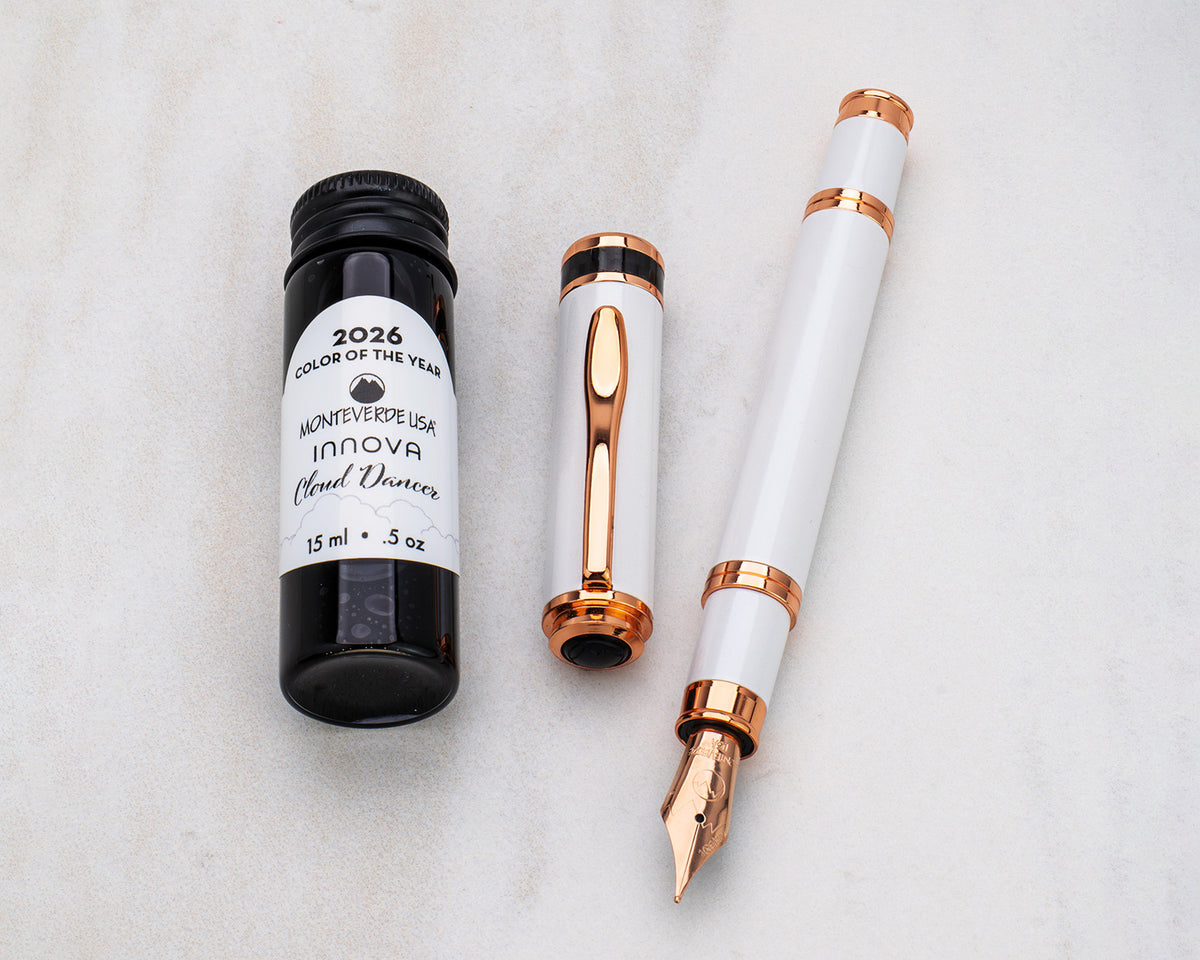 Monteverde Innova Color of The Year 2026 Cloud Dancer with Rose Gold Trim Fountain Pen Set (Limited Edition)