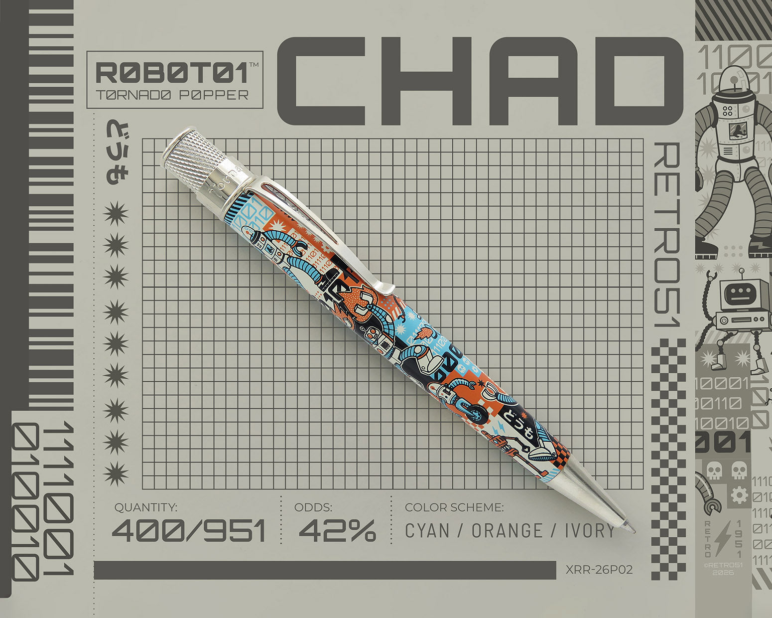 Retro51 Popper R0B0T01 Tornado™ Rollerball Pen