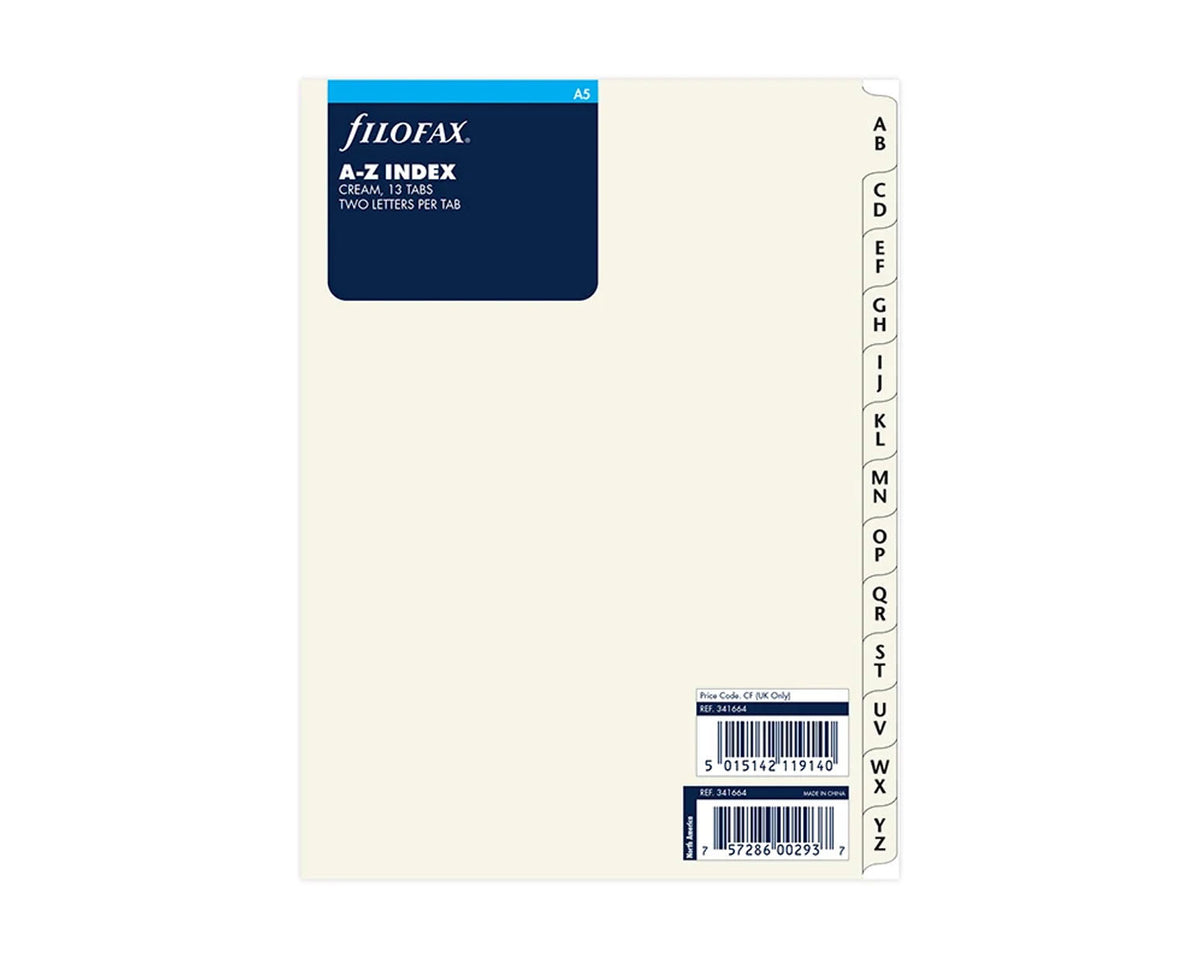 Filofax A5 A-Z Index Cotton Cream 2 Letter Tab Dividers