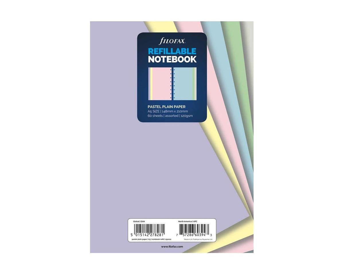 Filofax A5 Notebook Pastel Plain - 60 Assorted Refill Sheets