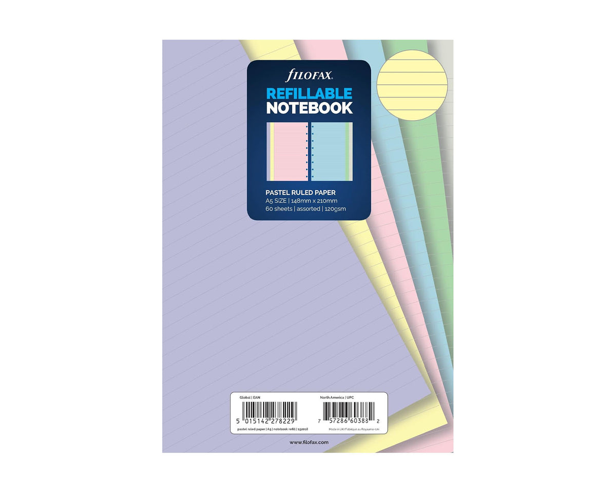 Filofax A5 Notebook Pastel Ruled - 60 Assorted Refill Sheets