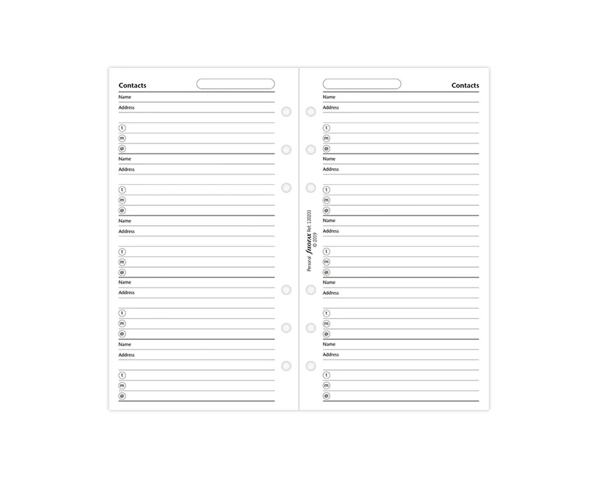 Filofax Personal White Contact Sheets - 20 Sheets