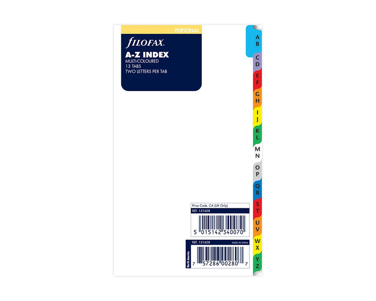 Filofax Personal A-Z Index Multicolored 2 Letter Tab Dividers