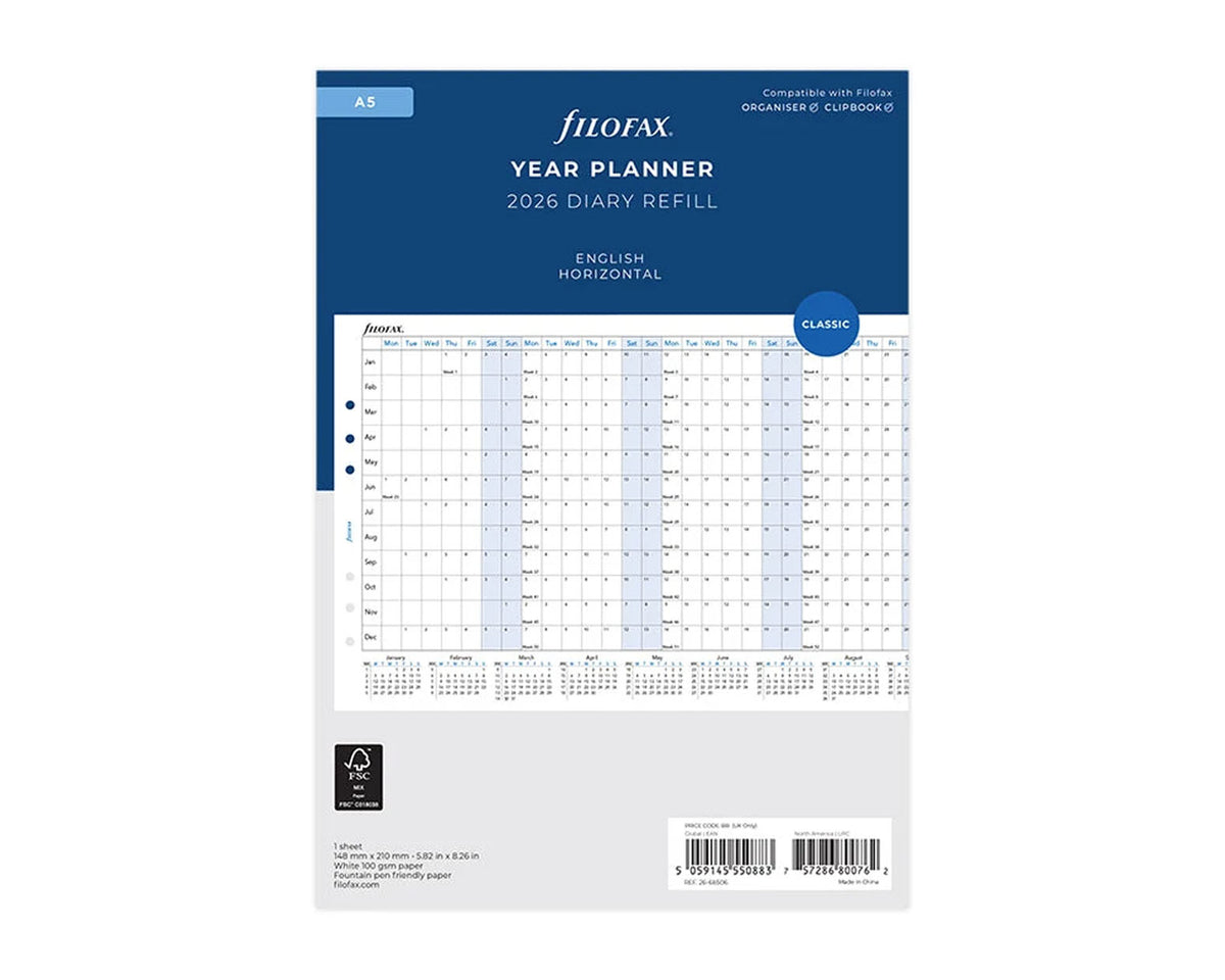 Filofax A5 Horizontal Year Planner 2026 Refill