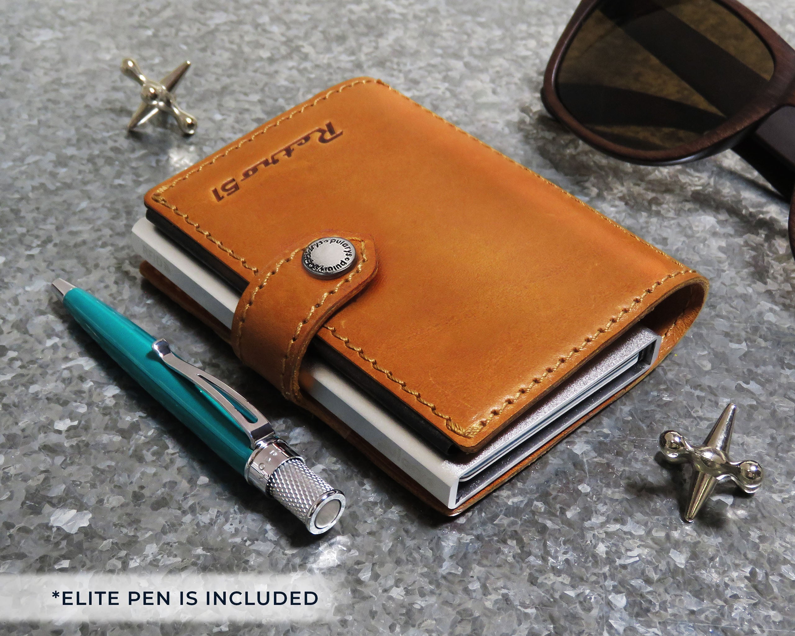 Retro51 Modern Traveler Wallet - Cognac With Turquoise Tornado™ Elite Pen